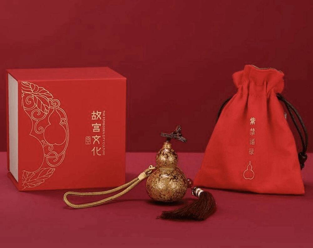 Collect China natural gourd Fu Lu Shuangquan playpiece small ornament New NIB